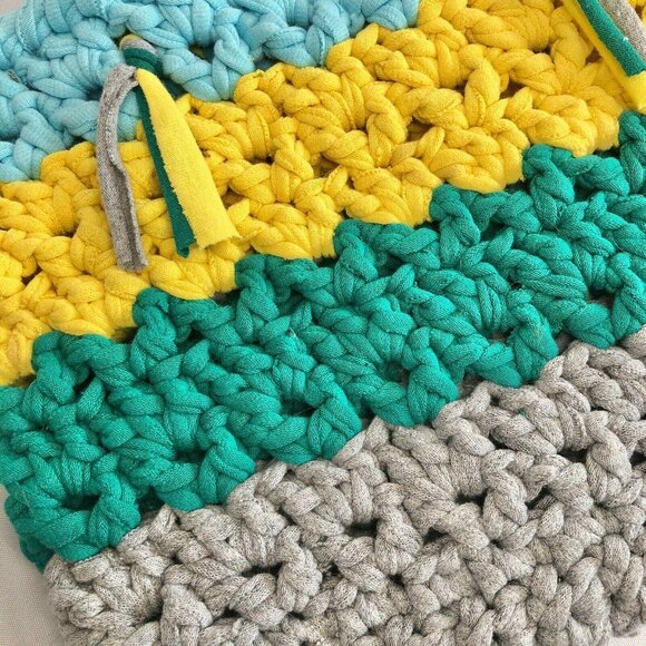 Handcrafted Multicolor Crochet Tote Bag With Braided Handles Unique Design Retro - Picture 3 of 6